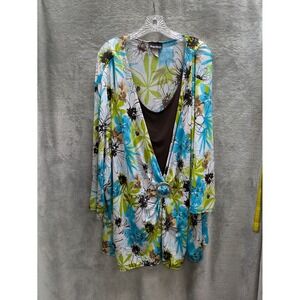 Maggie Barnes Tunic Womens Floral Print Top Ring Detail Tropical Resort